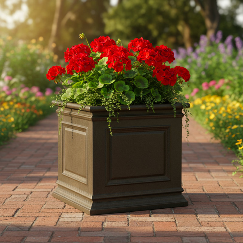 Takeia Square Planter Box, Brownstone