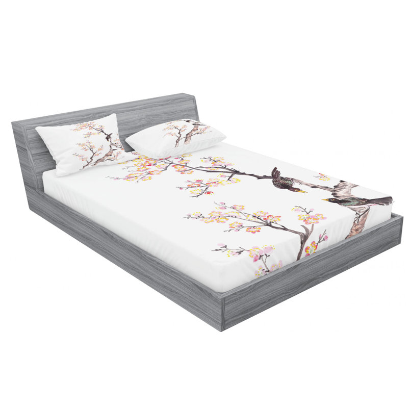 Microfiber Floral Sheet Set, Queen Sheet Set with Fitted Sheet