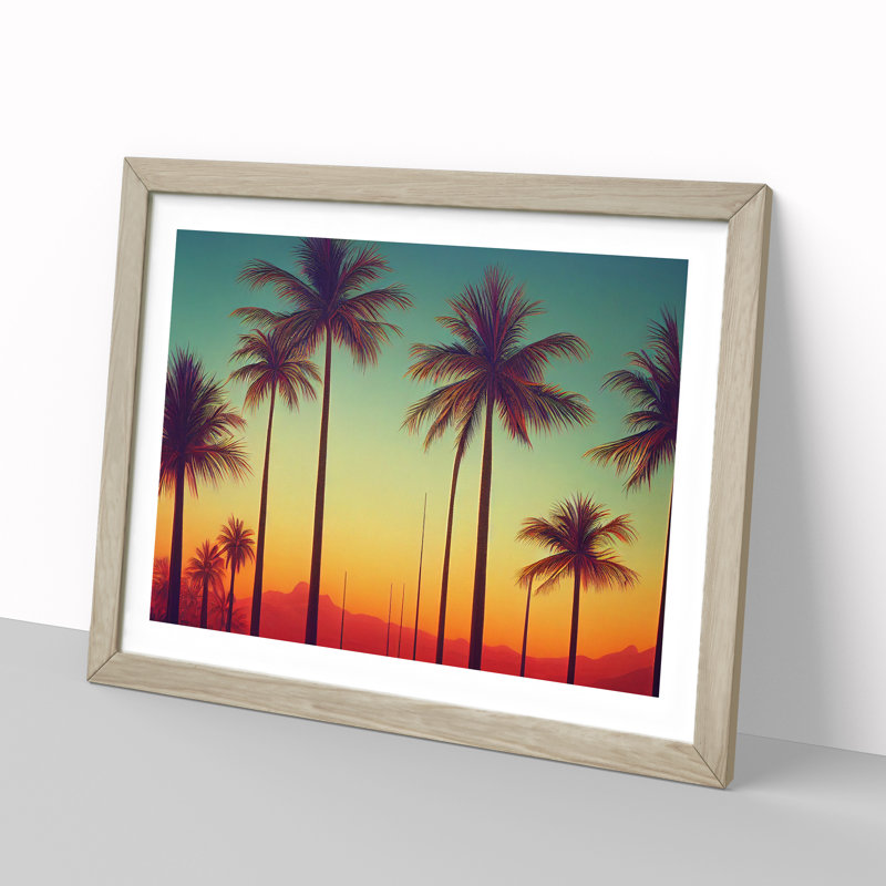 Bewitching Palm Tree Sunset - Single Picture Frame Print, 46cm H x 64cm W x 2cm D, Oak Framed