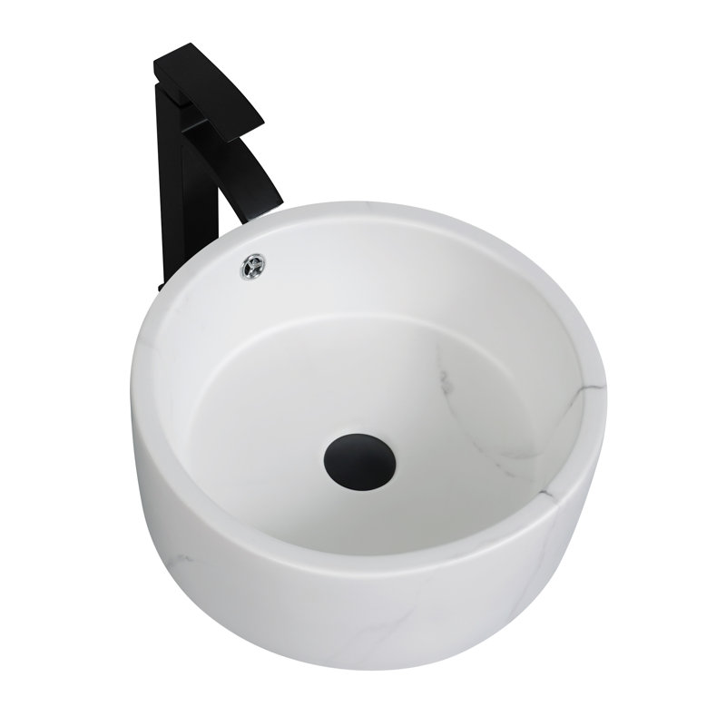 Lavabo de salle de bain vasque circulaire en céramique blanche 16 "x 16" avec bonde escamotable