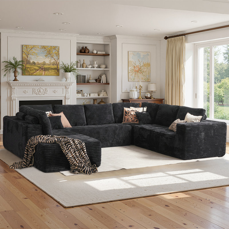 Vivelle Boneless 5-Piece Modular Sectional Floor Sofa In Plush Corduroy, No Assembly Needed, Cloud Couch For Living Room