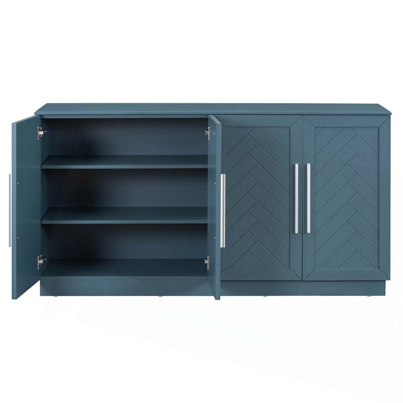 Buffet à 4 portes avec tablettes réglables, grand espace de rangement et poignées argentées Hilaire - Idéal pour la cuisine, la salle à manger et le salon