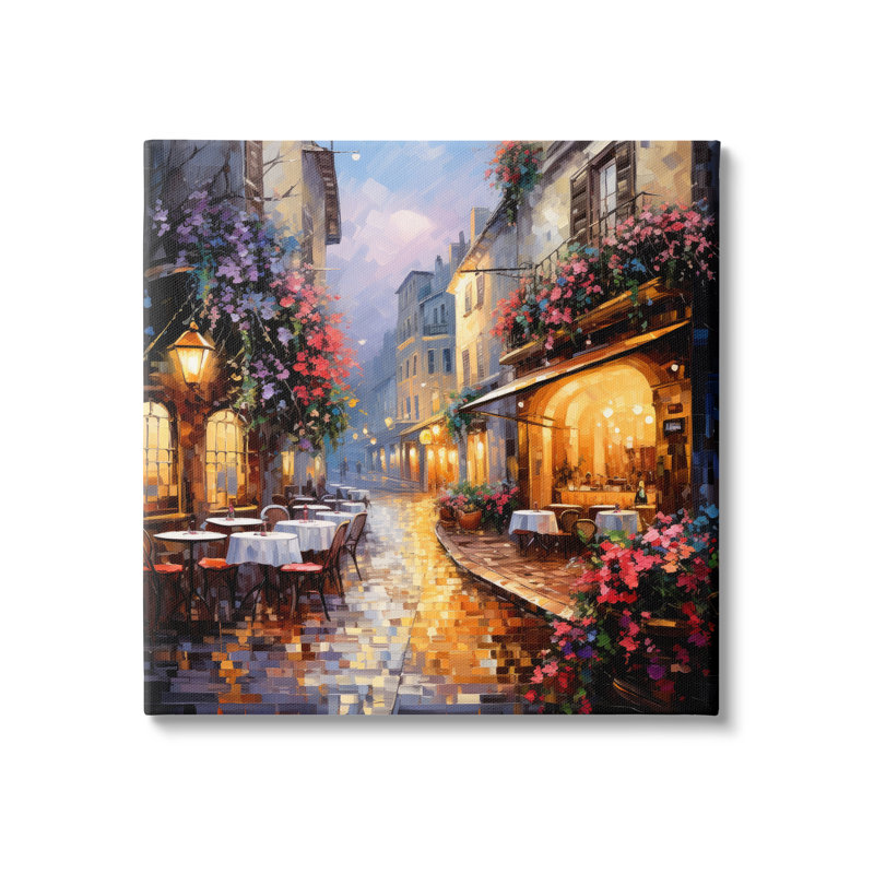 Floral French Bistro Scene on Canvas, 17" x 17"