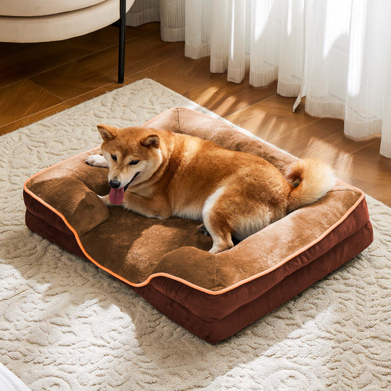 Lit rectangulaire apaisant pour chiens et chats, canapé pour animaux, Brun, Grand (l 30 po x P 30 po x H 8 po)