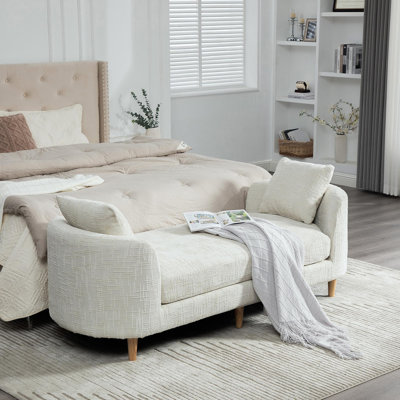 Banc rembourré de 77,17 po de largeur avec accoudoirs, canapé-lit en chenille avec 2 traversins, lit de jour avec pieds en bois d'hévéa pour salon, chambre à coucher, appartement, chambre d'amis, BEIGE