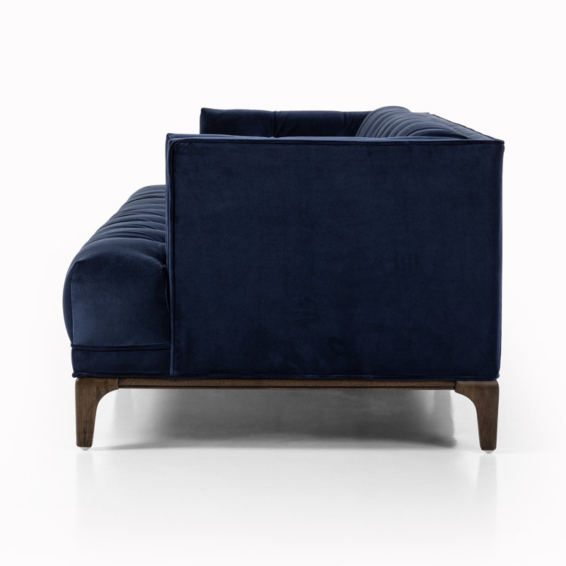 Canapé touffeté 91 po Bari, Velours bleu saphir bleu marine, Brun Sienna