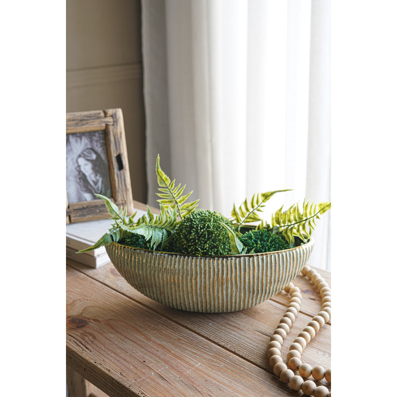 13.5x6x4.5" Ceramic Planter Bowl With Textured Gold Design
