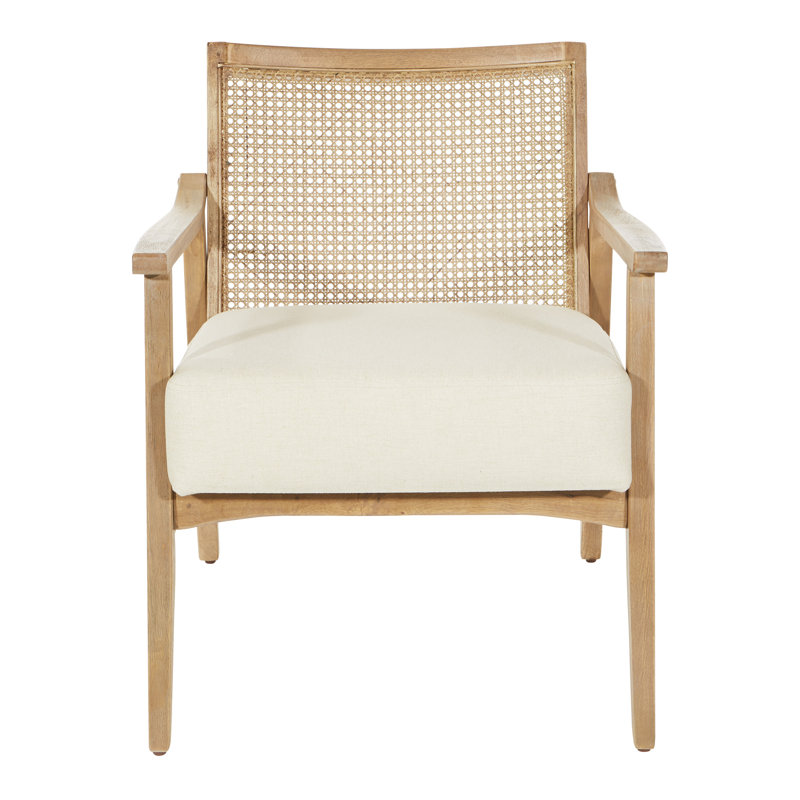 Upholstered Armchair, Beige Polyester Blend, Light Brown