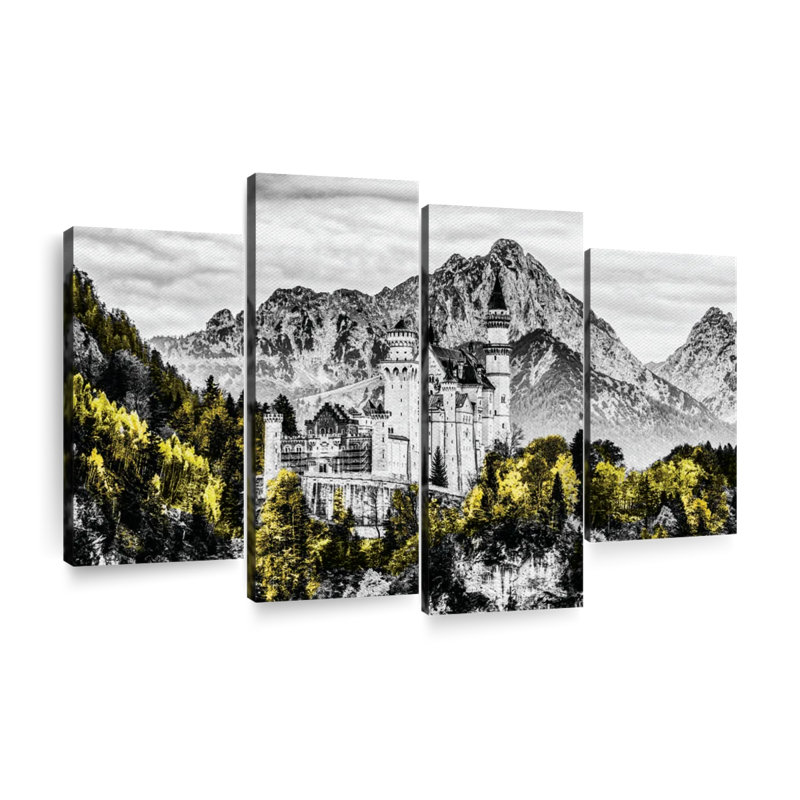 Château de Neuschwanstein, impression sur toile 4 pièces, H 32 po x l 52 po x P 1,25 po