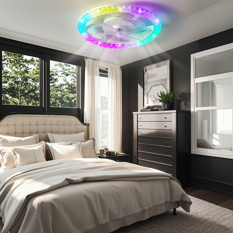 Makaiyla 20" Dimmable RGB/LED Flush Mount Ceiling Fan Lights with Remote/APP/Voice Control, Multicolor/RGB