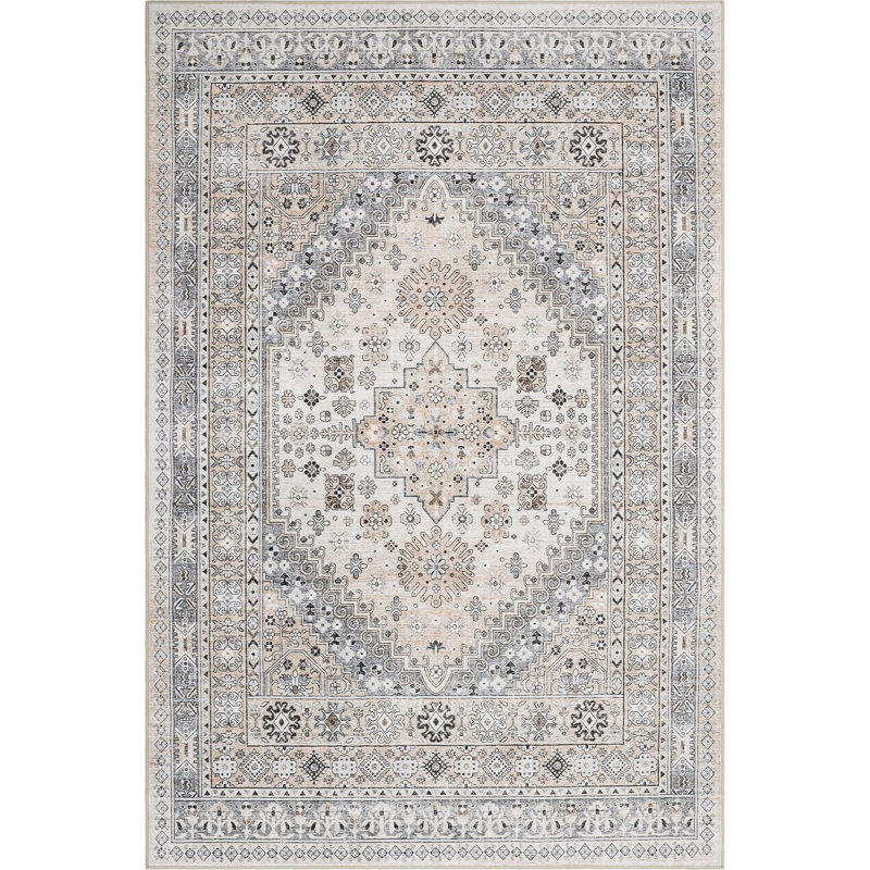 Medallion Non Slip Washable Rug(Beige), Rectangle 10' x 14'