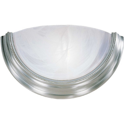 Lunar 1-Light Indoor Half Moon Brushed Nickel Wall Sconce or Wall Mount with Semi-Sphere Alabaster Glass 