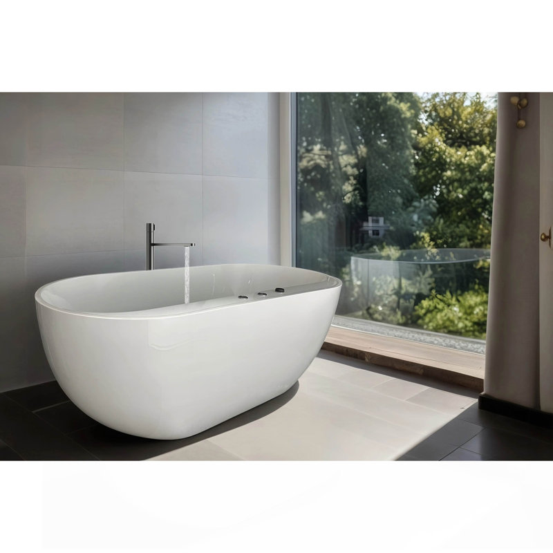 Baignoire de trempage 67 po avec bain à remous et bain d'air avec ventilateur à vitesse réglable et interrupteur de commande de type d'air, blanc, AC-199B