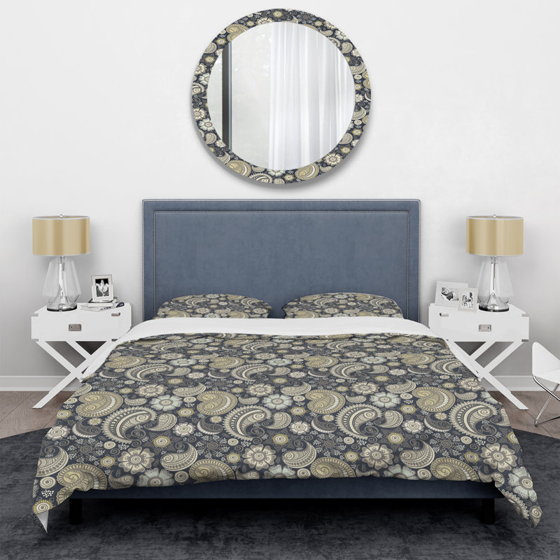 Cachemire gris floral - ensemble de housse de couette abstrait - microfibre de polyester