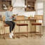 3 pièces Tabouret de bar H 26,1 po - Revêtement en velours - Structure en fer avec dossier en rotin - Tabouret pour îlot de cuisine à hauteur de comptoir - Brun-134275760