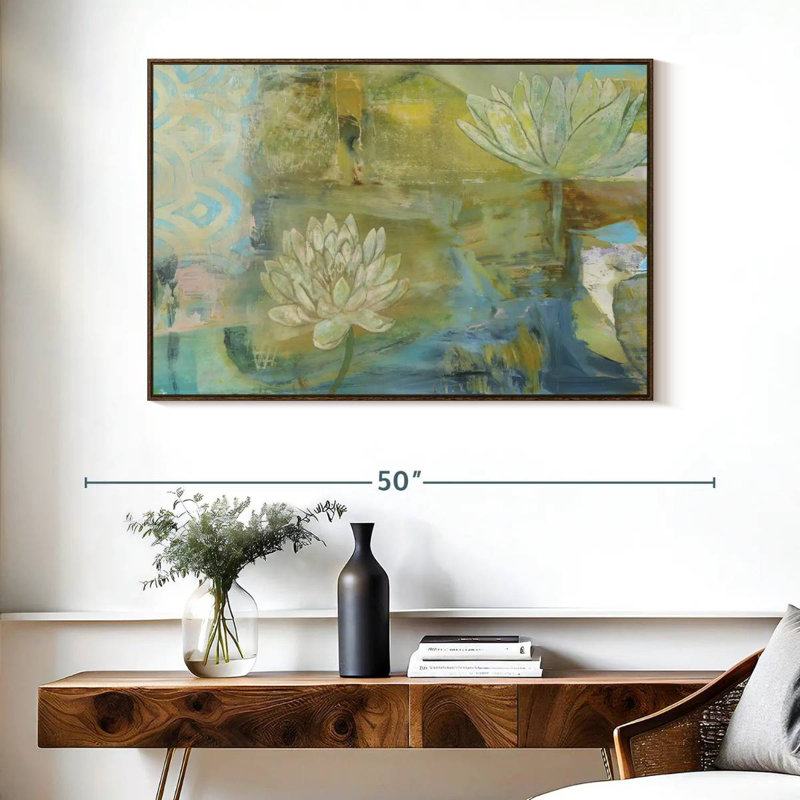 Lotus Dream, 40 po x 27 po, Cadre flottant en noyer