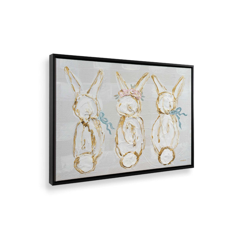 «Bunny Trio» par Mackenzie Kissell, reproduction d'art, L 32 po x H 24 po, Noir, Toile avec cadre