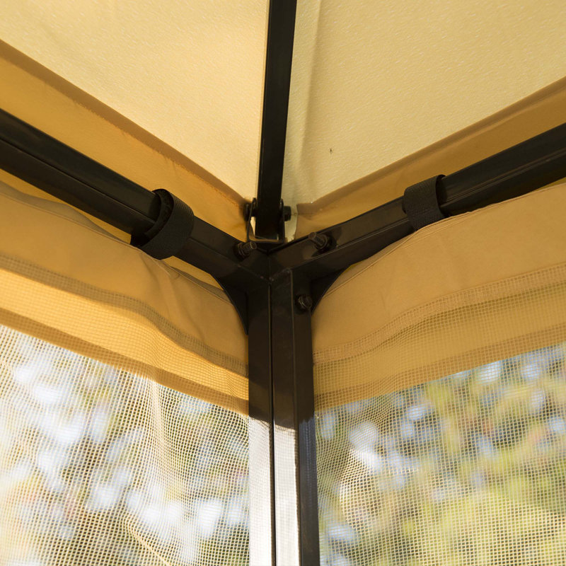 10' X 10' Metal Patio Gazebo, Double Roof Outdoor Gazebo Canopy Shelter With Tree Motifs Corner Frame And Netting, For Garden, Lawn, Backyard, And Deck