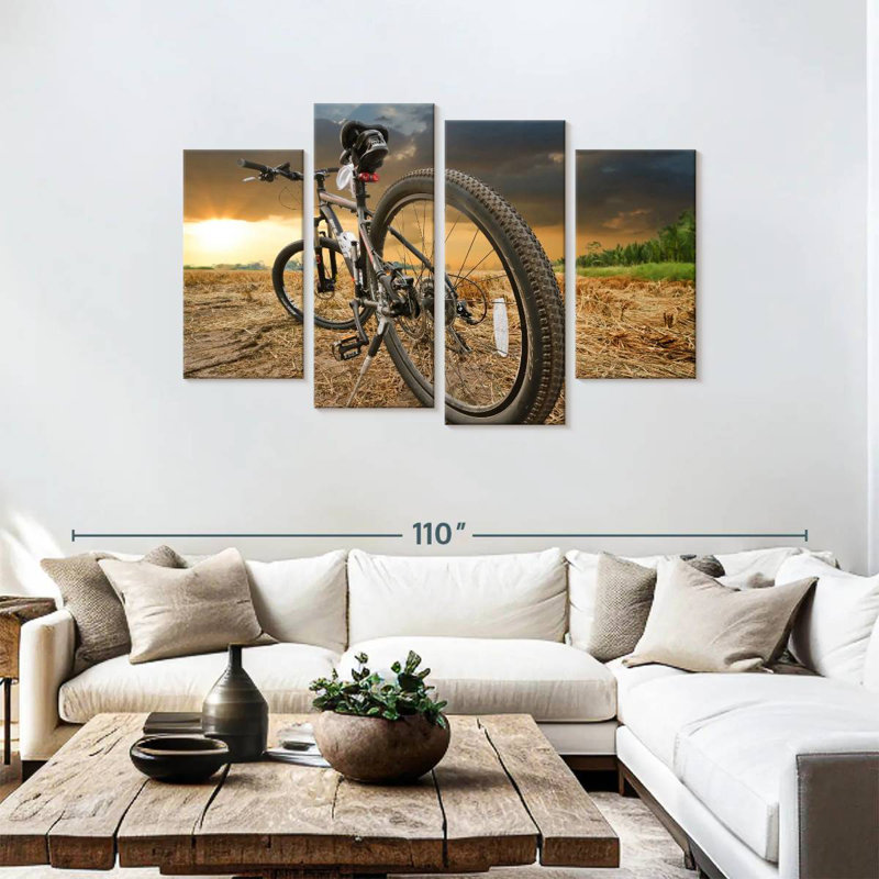 Coucher de soleil Mehar au-dessus d'un vélo, H 48 po x l 75 po