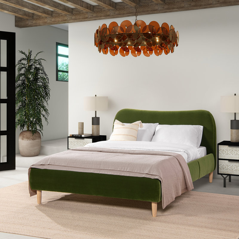Derte Upholstered Bed, Queen, Olive Green Velvet