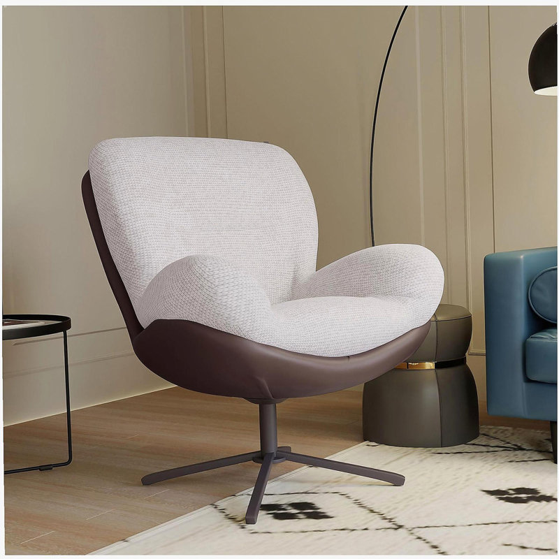 Chaise décorative pivotante à 360 °, fauteuil en velours moderne, base en cuir et métal noir, Blanc
