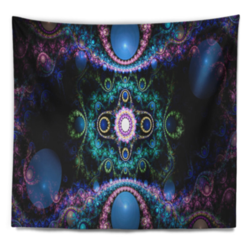 Tapisserie abstraite à motif fractal bleu cabalistique, H 32 po x l 39 po