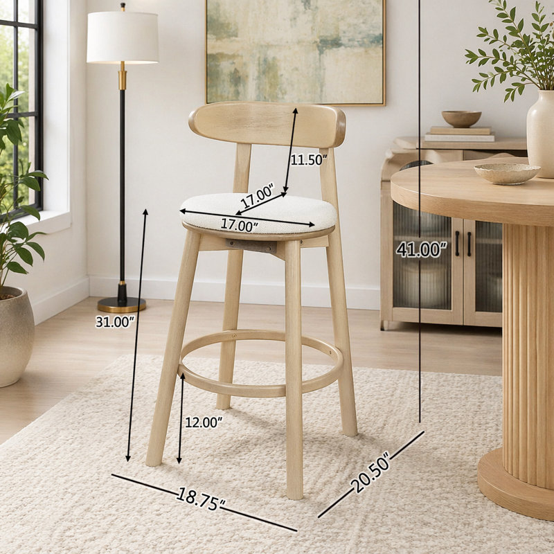 Ensemble de 2 tabourets de bar ergonomiques modernes avec structure en bois d'hévéa