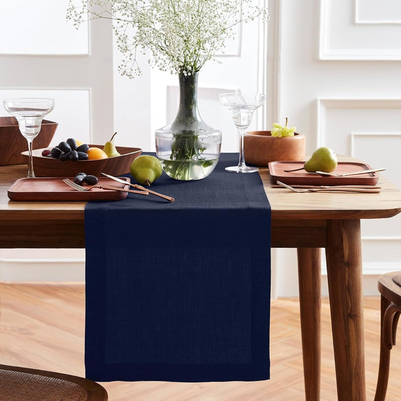 Chemin de table en lin - Bleu marine - 100% lin pur, collection Sonoma, pour commode et tables basses, décoration d'hiver et de Pâques