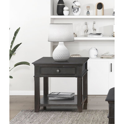 Table de salon gris anthracite avec tiroir, tablette et ports de chargement, extrémité en bois d'ingénierie gris anthracite pour la chambre, ports de tiroir
