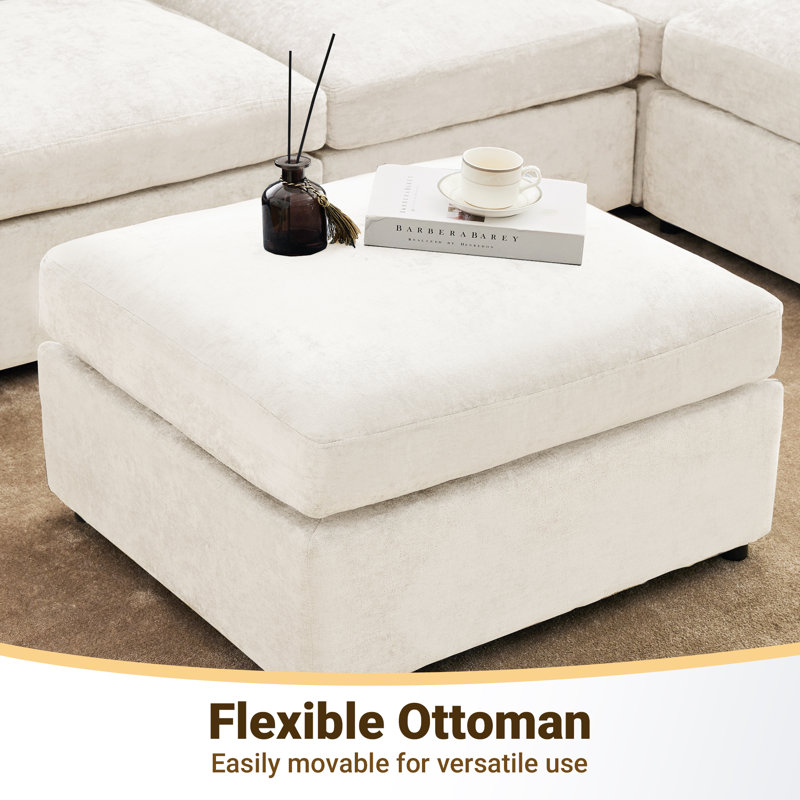 Canapé modulaire rembourré sans accoudoirs avec repose-pieds, Mélange de polyester beige