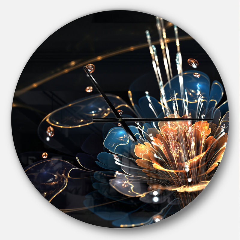 Horloge murale orange avec fleurs oranges et gouttes d'eau, Moyen
