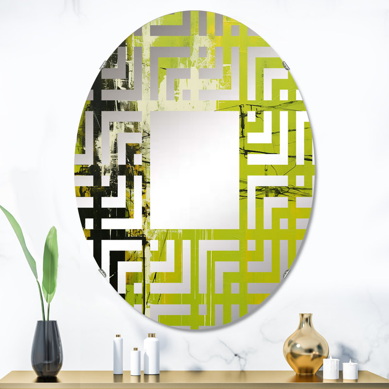 Minimaliste olive commande électrique lignes I - labyrinthe miroir décoratif | ovale, 35,4 po x 23,6 po