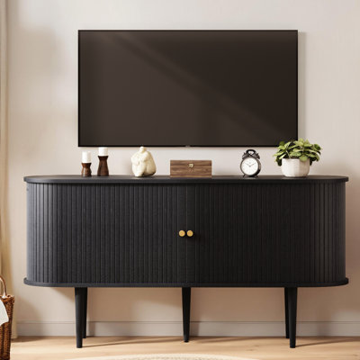 Baheerah 55" Mid Century Modern Sideboard With Tambour Door & Solid Wood Legs