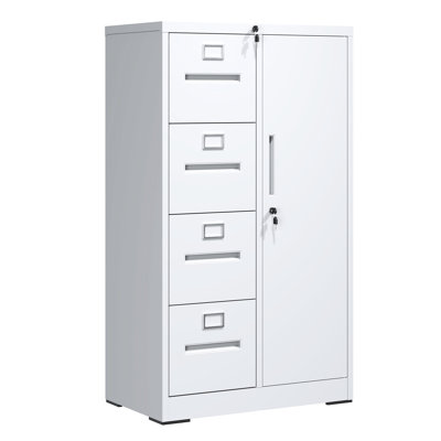 Office Vertical File Locker In White With 4 Drawers And Lock - Build, Silent Drawer Movement, Adjustable Rails