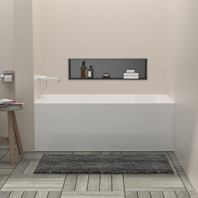 Baignoire en alcôve / carrelage en acrylique avec trop-plein à fente et tablier intégré avec drain à gauche en blanc