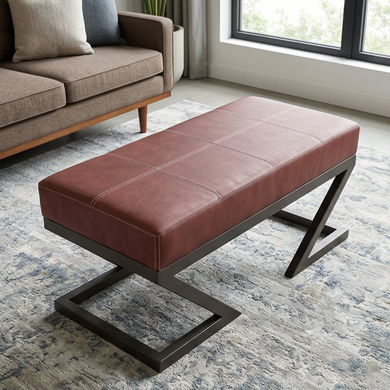 Banc rembourré en cuir Cathaleen, Rouge Bordeaux