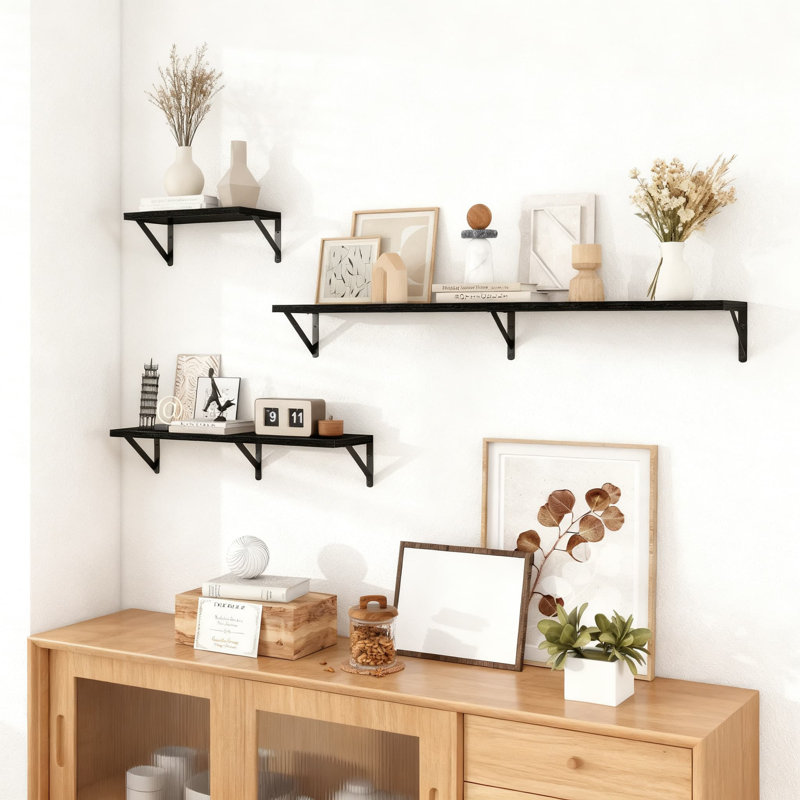 Floating Shelves For Wall Set Of 2 With Sturdy Brackets, Large Storage Space For Living Room, Bedroom, Bathroom And Kitchen Decor