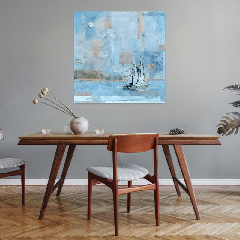 Voilier n ° 1, art contemporain de paysage côtier abstrait, H 32 po x l 32 po