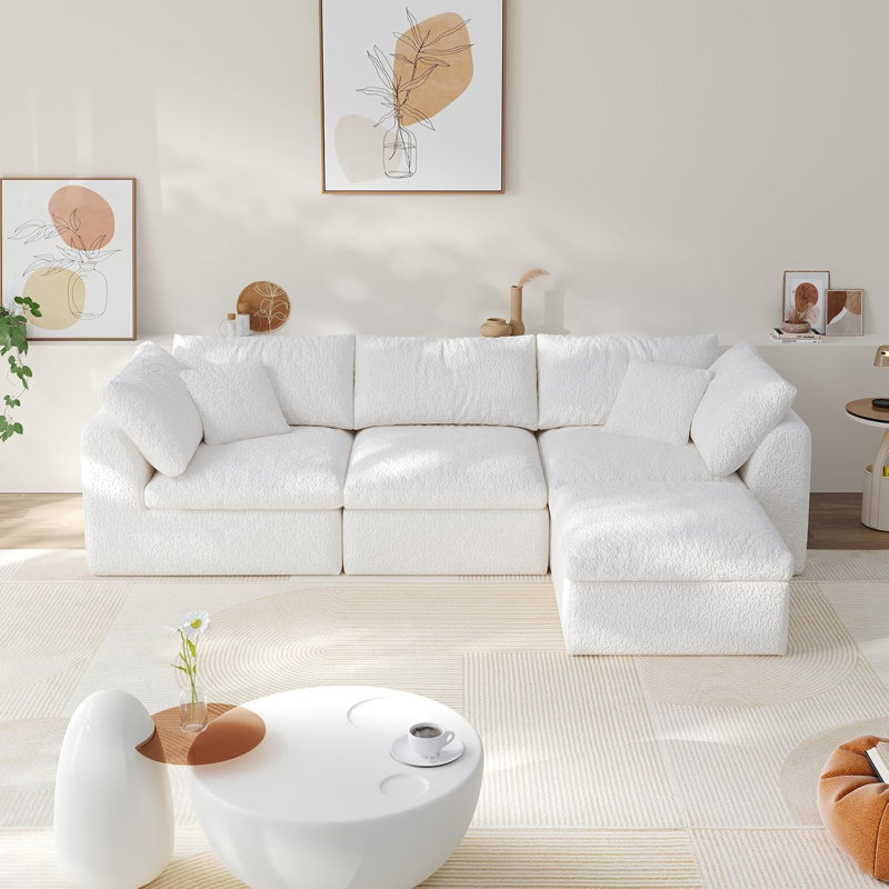 Cloud Boneless Sectional Couches For Living Room, Convertible Couch With Ottoman, Modular Sectional Sofa With Deep Seat,No Assembly Required With Throw Pillows (2 Ottoman)