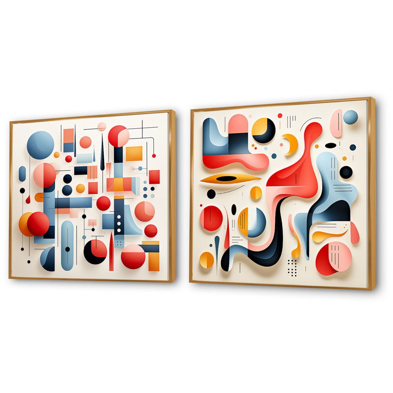 Minimalisme bleu et rouge Form I - ensemble de 2 décorations murales abstraites, H 36 po x l 73 po x P 1,5 po