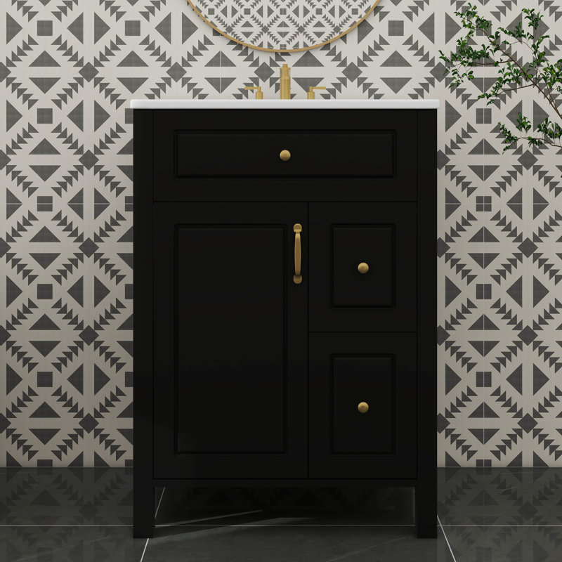 Meuble-lavabo 24 po avec lavabo en céramique, 1 porte à fermeture silencieuse et 2 tiroirs, Noir