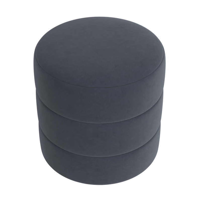 Maeesha Upholstered Round Ottoman, Blue Velvet