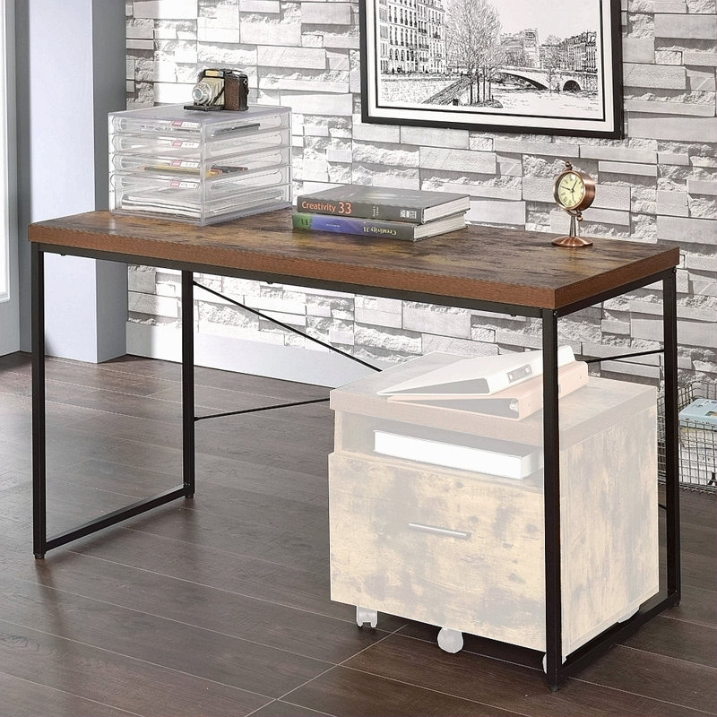 Bureau d'écriture rectangulaire avec pieds en métal, Brun