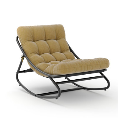Fauteuil Ã  bascule d'extÃ©rieur surdimensionnÃ©, structure mÃ©tallique robuste avec coussin Ã©pais amovible, capacitÃ© de 204 kg, fauteuil de patio rÃ©sistant aux intempÃ©ries avec freins de sÃ©curitÃ©, pour vÃ©randa, jardin ou salon, gris
