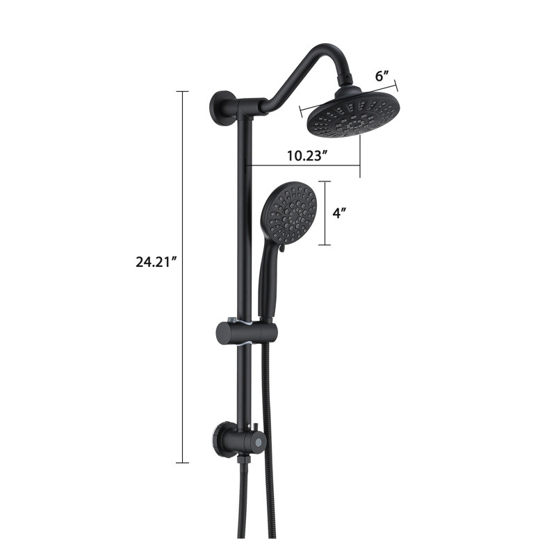 Matte Black 6 Inch Rain Shower Head with Handheld Shower Head - 5 Function Adjustable Height Bathroom Rain Shower System