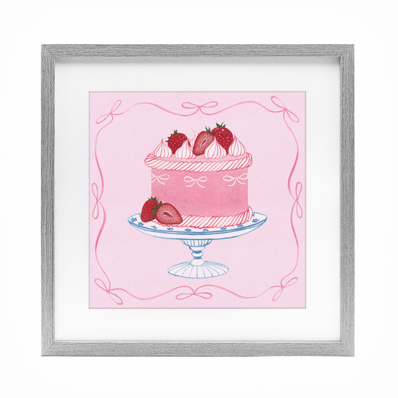 «Pink Strawberry Cake», impression par Grace Popp, H 16 po x l 16 po, Cadre de ferme gris