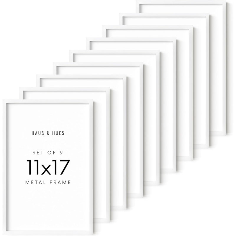 Cadres photo en métal (ensemble de 9), Blanc, L 11 po x H 17 po
