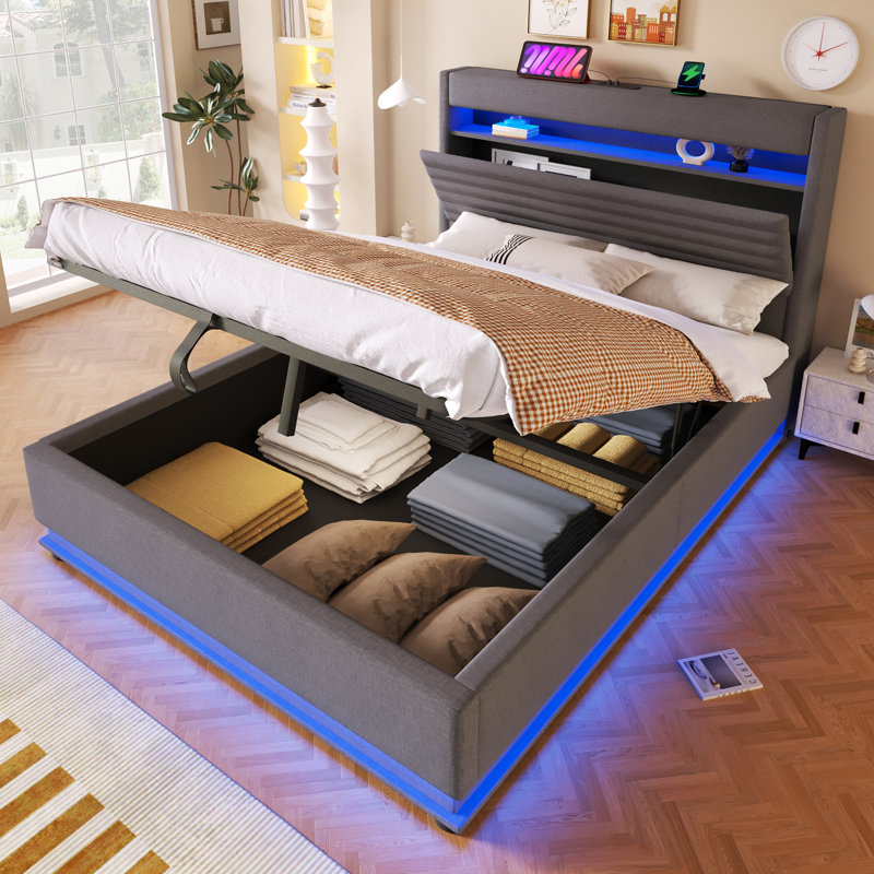 Lift Up Storage Bed Frame, 140x200 cm, Grey
