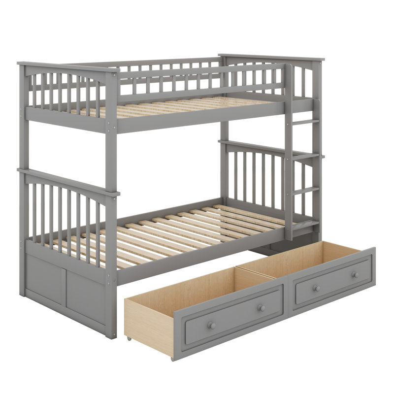 Bunk Bed With Drawers, Convertible Beds, Gray