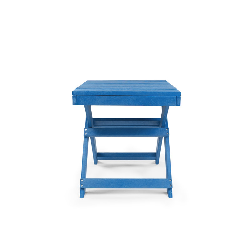 Seaview Fully Assembled All-Weather Recycled HDPE Outdoor Folding Side Table, Pacific Blue, Blue
